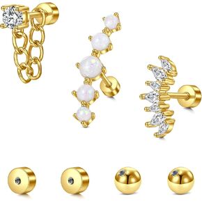 Briana Williams Cartilage Earring Stud Helix Piercing Jewelry for Women Stainless Steel Opal CZ Forward Helix Tragus Piercing Jewelry Heart Butterfly Flower Star Screw Back Stud Earrings 16G 20G in Saudi Arabia