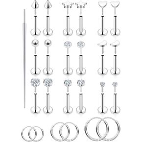 Flat Back Earrings Tragus Piercing Jewelry Surgical Steel Earrings Threadless Hypoallergenic Conch Hoop Helix Cartilage Earring for Women 20G Bar Length 6mm