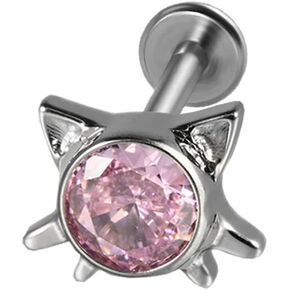 Lovely Cat Labret Stud Piercing G23 Titanium Tiny CZ 16g Flat Back Cartilage Tragus Conch Helix Stud Earrings Lip Monroe for Women or Men