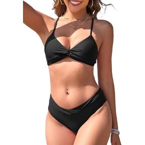 ZAFUL Women's High Cut Bikini Sets Twist Front Sexy Bikini Criss Cross Back Two Piece Swimsuit Bathing Suits