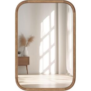 24"x36" Solid Wood Bathroom Mirror Tempered Glass for Wall Mounted, Rustic Wood Frame Wall Mirror Decorative for Decor Living Room Bedroom Vanity Mirror Entryway Mirror, Brown