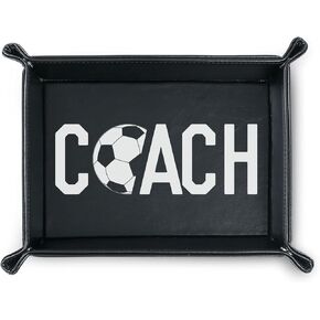 INNObeta Soccer Coach Gifts Valet Tray for Men, Desktop Storage Organizer PU Leather Bedside Tray Key Coin Holder