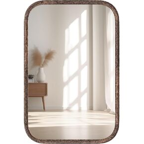 24"x36" Solid Wood Bathroom Mirror Tempered Glass for Wall Mounted, Rustic Wood Frame Wall Mirror Decorative for Decor Living Room Bedroom Vanity Mirror Entryway Mirror, Brown in Kuwait