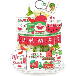 15 Pieces Tiered Tray Decor Summer Decor for Tiered Tray, Watermelon Exquisite Relief Design Sign Table Ornaments for Table Decoration, Home Decor Gift, Housewarming Gift (Tiered Tray NOT Included)
