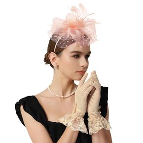 2025 Kentucky-Derby Fascinators Hats for Women Church Tea Party Accessories Outfits with Lace Gloves