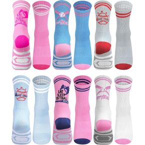6 Pairs Women Softball Socks Funny Performance Athletic Cotton Crew Socks Senior Night Gifts for Girls Softball Lovers Sports Team Players