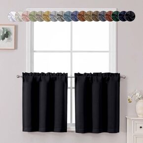 Chyhomenyc Short Black Out Curtains 24 Inch Length, Small Blackout Curtain Rod Pocket Half Window Curtains for Kitchen Basement Cabinet Camper RV Bunk, 2 PCS, Each 30" Wx24 L, Black