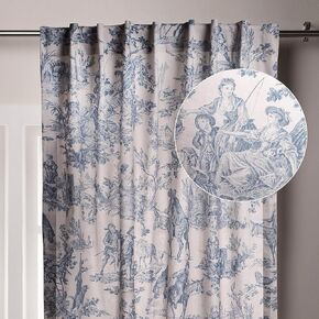 Maison d'Hermine Curtains for Living Room 100% Cotton 84 inch Length One Panel Light Filtering Toile Curtains for Bedroom Windows with Rod and Loop Pockets Drapes (The Miller Denim, 50" W x 84" L)