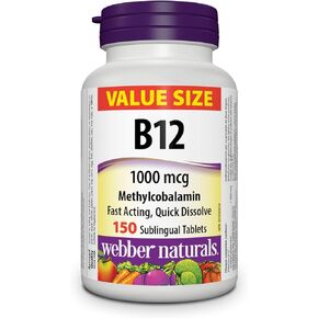 Webber Naturals Vitamin B12 1000 mcg Methylcobalamin, 150 Sublingual Tablets