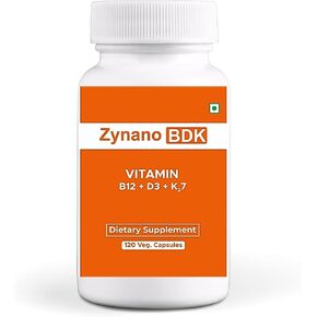 Zynano® BDK | Vitamin D3 K2 B12 Includes 30 mcg of D3, 110 mcg of Vitamin K2 (MK-7) Plus 4.4 mcg of Vitamin B12 Supplement | 120 Veg Capsules for Men and Women