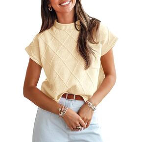 Saodimallsu Womens Summer Mock Neck Sweater Cap Sleeve Lightweight Sweater Vest Casual Loose Knit Pullover Tank Tops