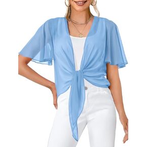 MEROKEETY Women's Summer Lightweight Sheer Shrugs Tie Front Chiffon Cardigan Cover Up Shawls for Evening Dresses