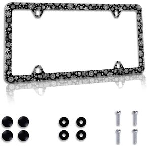 Vintage Hibiscus Beautiful Blue White Floral License Plate Frame Hawaii Stainless Steel Car Plate Accessory Decor 4 Holes Screws 12.3" x 6.3" Fit All Vehicle Standard Size