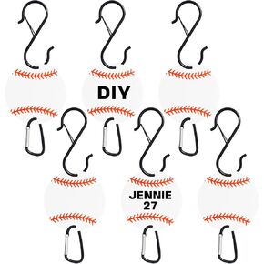 6PCs Softball Luggage Tags Keychain,Baseball Bag Fence Hooks, Metal Backpack Hook with Ring 3inch Writable Acrylic Board,Fence Pocket Hooks to Hang Bags,Water Bottles and Hats (yellow-6P)