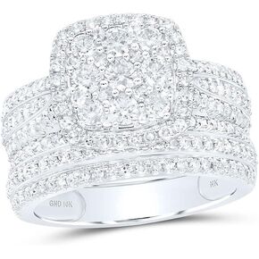 Jewels By Lux 10K Yellow Or White Or Rose Gold Round Diamond Square Cluster Bridal Wedding Ring Band Set 1-1/2 Cttw, Womens Size: 5-10