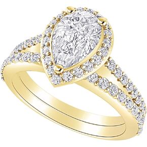 1-6 قيراط الكمثرى 14K مختبر الذهب الأبيض نمت الماس تقسيم شانك مجموعة زفاف صف (1CT مركز ، جودة الإرث AAAA)