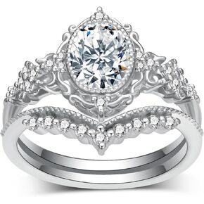 2 Carat(ctw) Oval-Cut Moissanite Engagement Rings Sets for Women,925 Sterling Silver Halo Wedding Rings Sets,Bridal Ring Sets for Anniversary Birthday