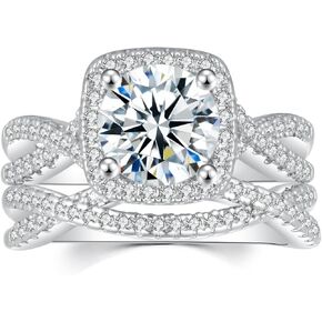 2.2ct Bridal Rings Sets Cubic Zirconia Halo CZ Engagements Rings for Women Wedding Bands Promise Rings for her Size 6-10