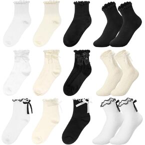 9 Pairs Bows Ruffle Socks Woman Cute Frilly Crew Socks Cotton Casual Soft Breathable Gifts for Girl