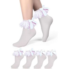 جوارب الكشكش البيضاء مع القوس كاحل الدانتيل جوارب زخرفة الصيف رقيقة coquett in Kuwait