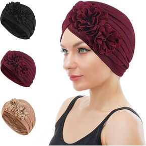 3PCS Flower Hijab Undercap, Turbans for Women with Cancer, Chemo Head Scarf Beanie Skull Cover Cap for Women Hair Loss