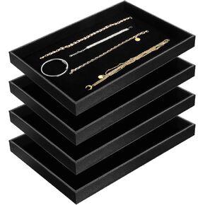 Velvet Jewelry Trays 4 Pcs Black Stackable Jewelry Organizer Trays for Earring Necklace Bracelet Ring Jewelries Storage Display Case