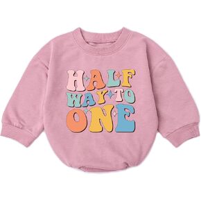 Half Birthday Outfit Baby Girls - 1/2 Way To One Boy 1st 6-12 Months Bubble Romper Short Sleeve Gifts Newborn Toddler