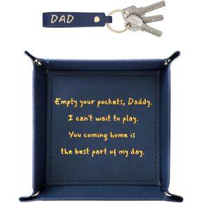 مجموعة Choieo Valet Tray و Keychain مع ختم الذهب لأبي ، هدايا عيد ميلاد لأبي ، هدية لعيد الأب ، عيد الميلاد ، اصطياد كل صينية الطاولة (الذهب الأزرق)