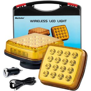 Wireless LED Road Flares for Emergency,Rechargeable Safety Flashing Lights for Vehicles,Portable Strobe Light Magnetic Emergency Strobe Light Kit for Trucks (Amber) (Amber)