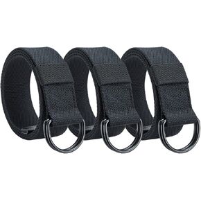 3-Packs Canvas Belt Web Fabric Casual Belt with Zinc Alloy Buckle Double D-ring for Men Women