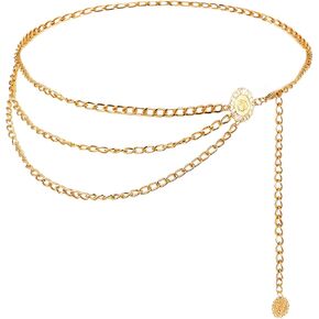 Multilayer Metal Waist Chain, Gold Chain Belt for Women Adjustable Body Waist Link Belts Dress Belts Fashion Body Link Belts Sunflower Waist Chain Belt for Dress Jeans
