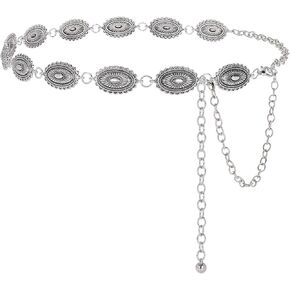 WERFORU Women Western Concho Metal Chain Belt Cowgirl Boho Waist Belt for Dress Jeans