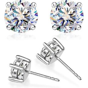 Moissanite Stud Earrings 0.2-2CT T.W. 18K White Gold Plated Solid Sterling Silver 925 Post | Gifts for Men and Women | GRA Certified D/VVS1 Lab Diamond | Hypoallergenic | Gift Box