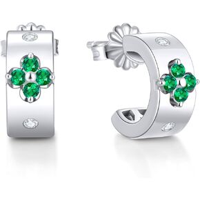 Clover Emerald Green Hoop Earrings for Women Gifts Nickel Free with Premium Moissanite (D Color VVS1 Clarity 3EX Cut) S925 Sterling Silver 18K Gold Plated Stack Non Tarnish