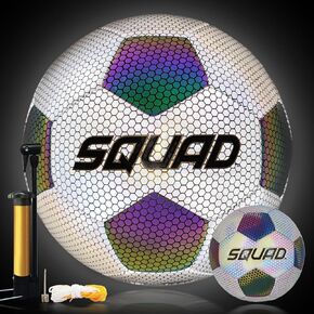 Holographic Reflective Soccer Ball Size 5 - Reflective Glowing Ball for Night Games & Training - Durable PU Leather and Rubber Airbags - Cool & Unique Gift for Soccer Fans