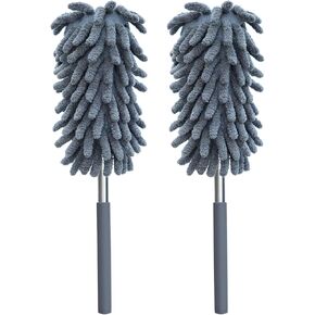 2 Pack Microfiber Duster for Cleaning, Hand Washable Dusters, Extendable Pole, Up to 30 Inch Reachable, Wet and Dry Use Cleaning Tools for Car, Ceiling Fan, Window, Furniture, Office