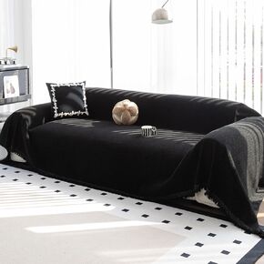 Durable Couch Cover, Sofa Blanket Cover Washable, Oversized Couch Cover Pet Friendly, Chenille Sofa Cover for 2-3 Cushions Sofas Solid Color(71"x 118"/Black/1pc)