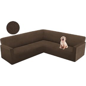 HDCAXKJ Corner Sectional Couch Cover Stretch L Shape Sofa Cover Thick Jacquard Sofa Slipcover Non Slip U Shaped Couch Cover for Sectional Sofa Pets Living Room Furniture Protector (Chocolate, X-Large)