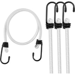 WORKPRO 24 Inch Bungee Cord with Hooks, 4 Pack Superior Rubber Heavy Duty Straps Strong Elastic Rope for Outdoor Tent, Luggage Rack, Camping, Cargo, RV, Bike, Transporting, Storage, White