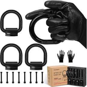 4-Pack 1/2-Inch Heavy Duty Bolt-On Forged D-Ring Shackles - 12,000Lbs Breaking Strength Truck Bed Anchors, Cargo Tie Down Hooks for Trailers, Trucks & Cargo Securement (Black)