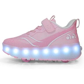 Kids LED Roller Skate Shoes with Double Wheels Rechargeable Retractable Wheels Light Up Sneakers for Christmas Birthday Gifts