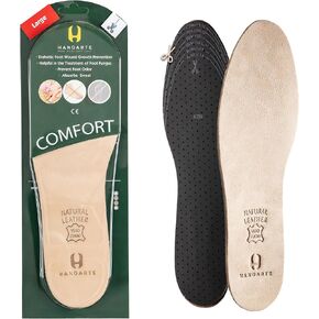HANDARTE Leather Anti Odor Insoles | Cuttable Odor Eaters Insoles Women | Shoe Deodorizer Thin Insert - Odor Eliminator for Shoes - 100% Natural Goatskin & Anti Sweat - Suitable for No-Socks (Small)