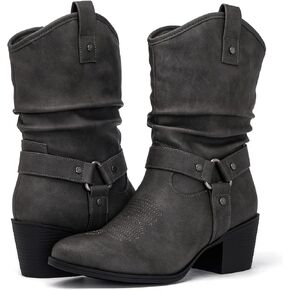 GLOBALWIN Women's Mid Calf The Western Cowgirl Boots Fashion Cowboy Boots For Women Chunky Low Heel
