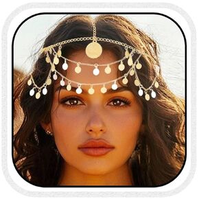 Aukmla Gold Head Chain Jewelry Coin Headpiece Hair Chains Sequin Costume Headband Hair Accessories for Women