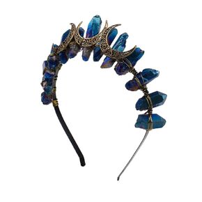 Raw Crystal Obsidian Tiara Headbands,Black Quartz Moon Goddess Crown Headpiece Costume Party Headwear for Women Girls