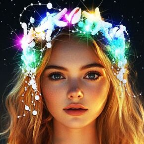 Casdre Light Up Starfish Beadband LED Seashell Mermaid Headpiece Pearl Beach Hair Assories for Women (Lottull Light ، Size One)