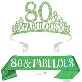 70th Birthday Decorations for Women, 70th Birthday Gifts Sash and Crown for Women Set, 70 & Fabulous Party Supplies, Green
