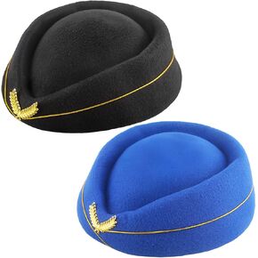2 Pcs Flight Attendant Hat Fashion Stewardess Hat Airline Pilot Hat for Women Halloween Cosplay Costume Accessories, 2 Colors