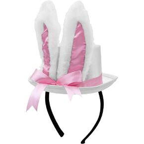 Nicky Bigs Novelties Adult Womens White Bunny Ear Mini Top Hat Headband Easter Wonderland Costume Accessory