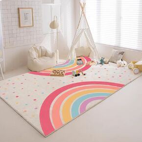 Rainbow Kids Rug,4x6 Ft Washable Kids for Playroom Tent Castle,Non-Slip Colorful for Classroom,Soft Nursery Rug for Bedroom Reading Nook Décor(Pink Rainbow, 47x71)